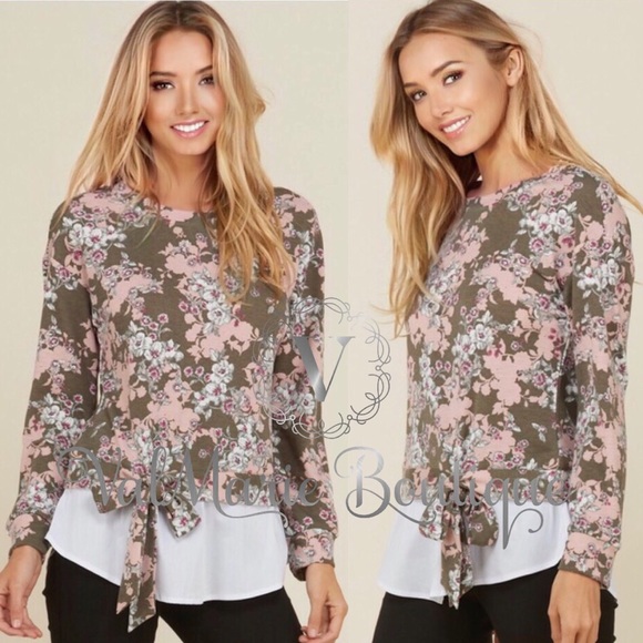2 LEFT! LOVERS DREAM olive floral soft blouse top - Picture 5 of 8